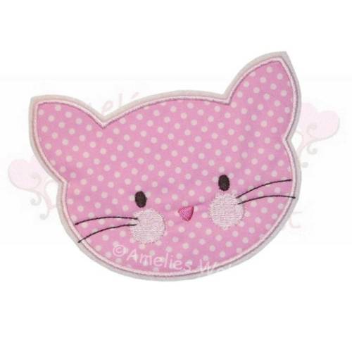 Katze Applikation Aufbügler Aufnäher katzenkopf kinder rosa gepunktet