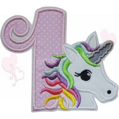 Regenbogen Einhorn mit Zahl Aufnäher rosa geburtstag zahl kindergeburtstag pferde mädchen 1 bis 9