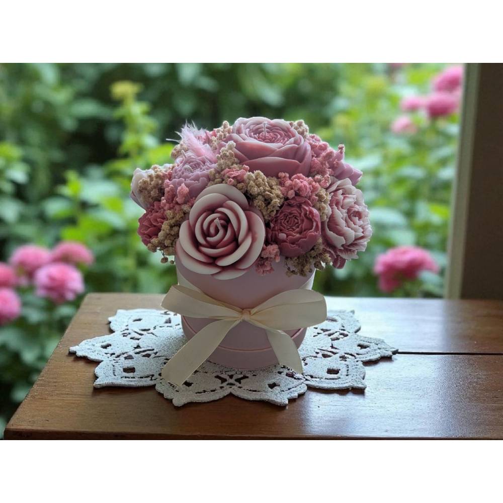 Kerzen Blumenstrauß Wachsblumen
