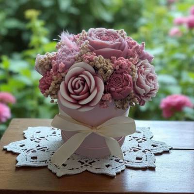 Kerzen Blumenstrauß Wachsblumen 