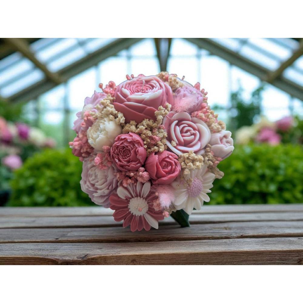 Kerzen Blumenstrauß Wachsblumen