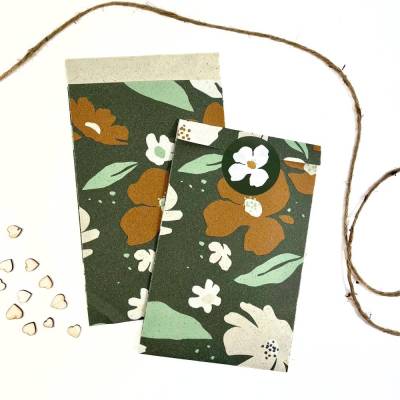 Blumenmuster Geschenktüten Graspapier 5-50 Stück 12x19 cm nachhaltig verpacken für Schmuck Süßigkeiten