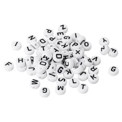 126 Buchstabenperlen A-Z sortiert Weiss/Schwarz 7mm Acryl für Namensarmband Freundschaftsarmband
