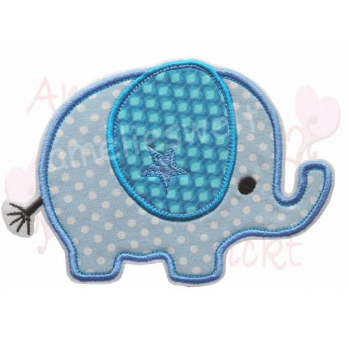 Elefant XL Applikation Aufbügler Aufnäher blau