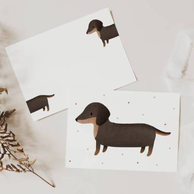 Postkarte Dackel Hund Hunderasse / Kinderkarte Tier - Geburtstag Kinderkarte Postkarte Geburtstagsgrüße Karte Hund