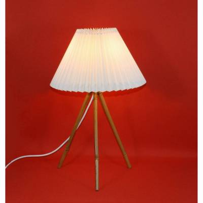 Tripod Tischleuchte DDR Dreibein Bambus Plissee Klemmschirm Landhaus Vintage Upcycling