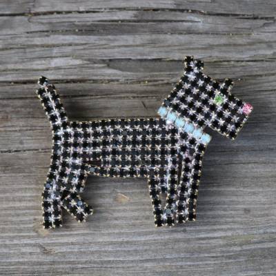 Vintage Brosche aus Strass Hund 