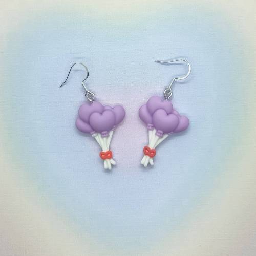 Lila Herz Balloon Ohrringe aus polymer clay mit Edelstahl Haken