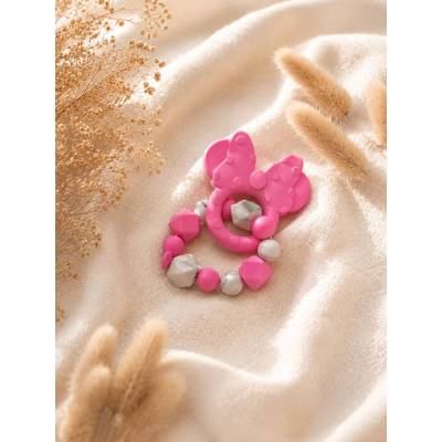 Greifling mit Beißring "Schleifen-Maus" – Silikon-Greifring für Babys in Pink