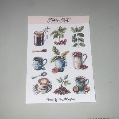 Sticker-Sheet Coffee Kaffee  Aufkleber Watercolor Bulletjournal Journal Notebook Planer Budgetplaner Planer Junk Journal