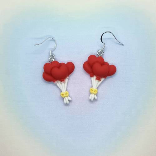 Rote Herz Balloon Ohrringe aus polymer clay mit Edelstahl Haken