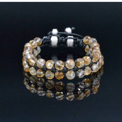 Herren Edelstein Doppel-Armband aus echtem Citrin und Edelstahl, Makramee Armband, Geschenk für Mann