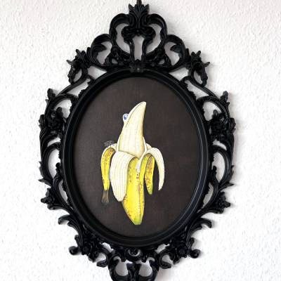 Dieser Bananenfrosch hat einen Leckerbissen entdeckt, Froschbild, Stilleben, Original