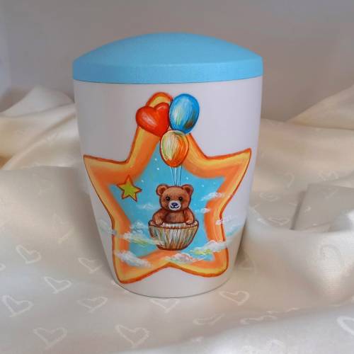 Kinder-Urne, Sternenkinder Urne ,kleine Urne,"Teddybär mit Luftballons", Künstler Urne,Kinderurne, Baby Urne