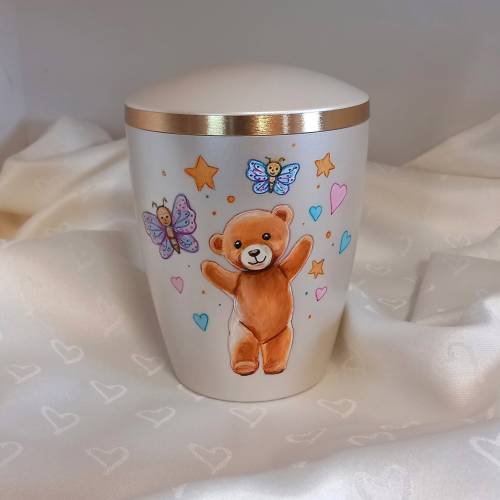 Kinder-Urne, Sternenkinder Urne,kleine Urne,"Teddybär mit Schmetterlingen" Künstler Urne,Kinderurne, Baby Urne