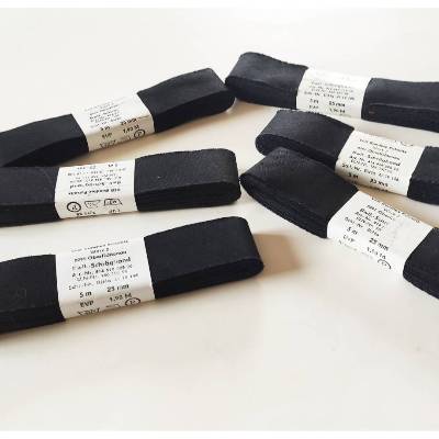 Vintage DDR Schrägband schwarz Baumwolle 25 mm breit, 5 meter, VEB-Bandtex-Pulsnitz