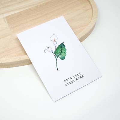 A6 personalisierte Beileidskarte Blume Weiße Calla | Kondolenzkarte mit Wunschtext | Aquarell Trauerkarte