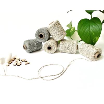 50m Baumwollkordel beige/grau mit gold/silbernen Lurex Fäden 2mm Makrameegarn Makgramee häkeln Basteln