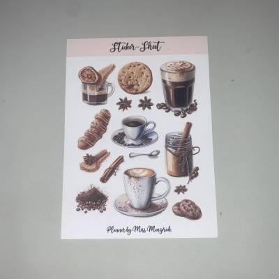Sticker-Sheet Coffee Kaffee  Aufkleber Watercolor Bulletjournal Journal Notebook Planer Budgetplaner Planer Junk Journal