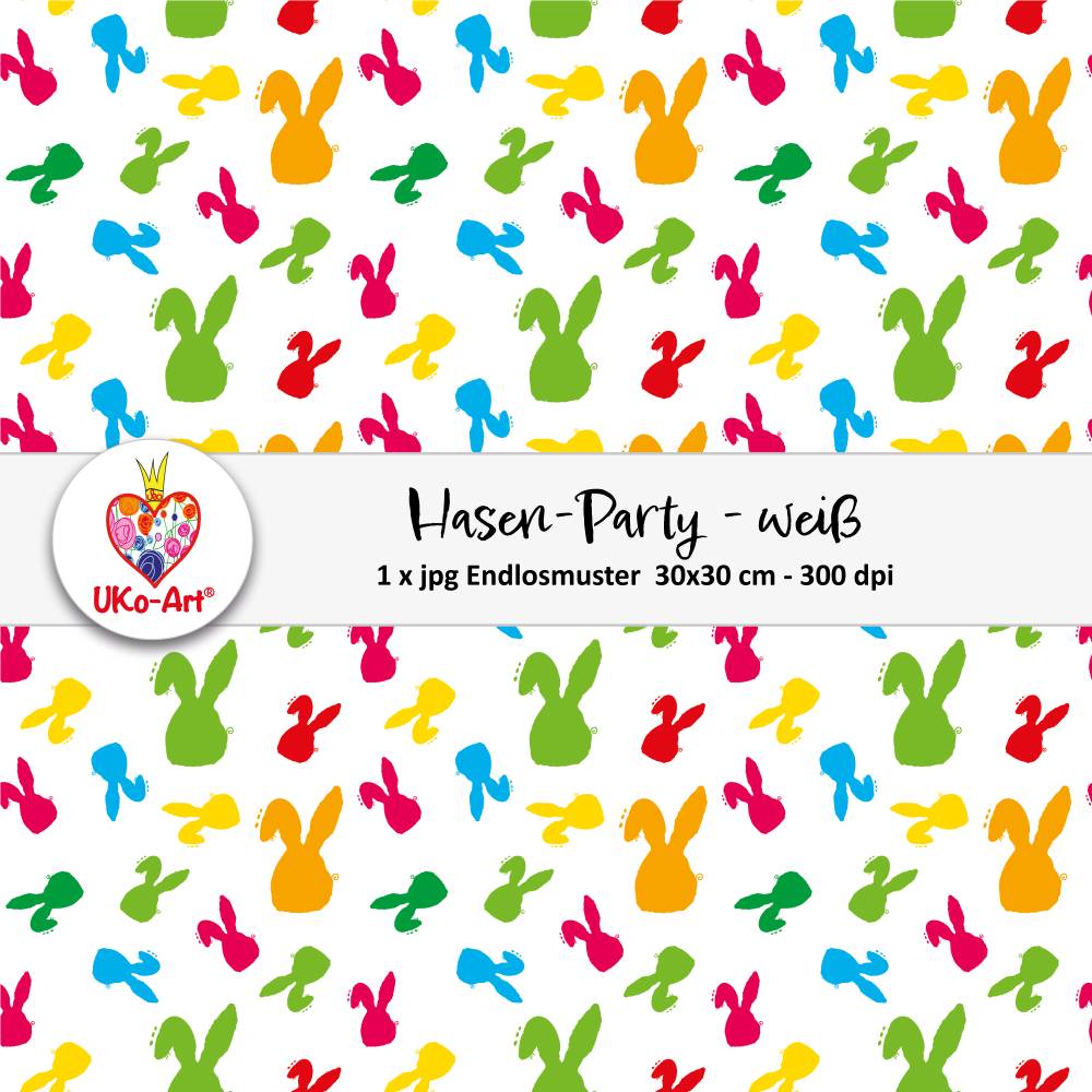 "Hasen-Party" weiß, DIY Bastelpapier Motivpapier Nahtlosmuster Endlosmuster Ostern Scrapbookpapie Bild 1