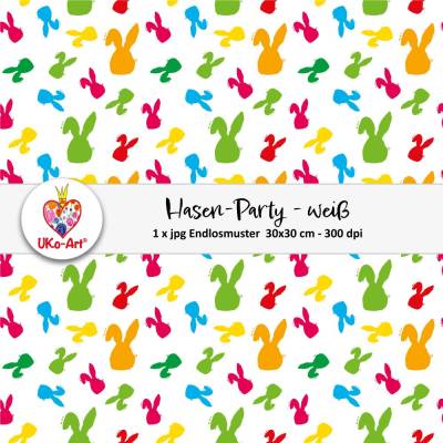 "Hasen-Party" weiß, DIY Bastelpapier Motivpapier Nahtlosmuster Endlosmuster Ostern Scrapbookpapie