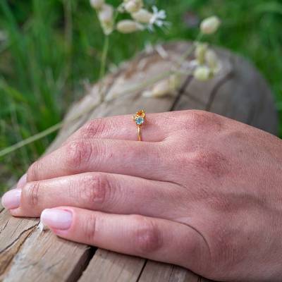 Silberring Ring 925 Silber vergoldet mit Citrin, Topas und Peridot - Größe 60
