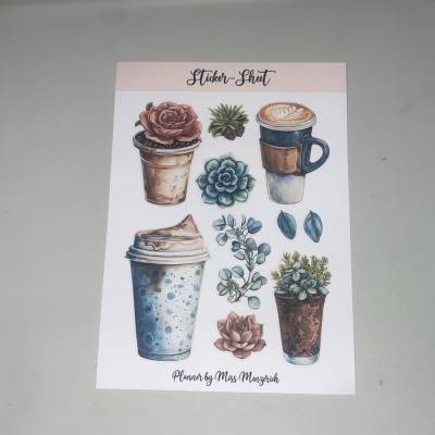 Sticker-Sheet Coffee Kaffee  Aufkleber Watercolor Bulletjournal Journal Notebook Planer Budgetplaner Planer Junk Journal