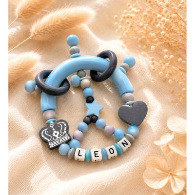 Personalisierter Greifling "Kleiner Prinz" – Edles Design in Blau & Grau