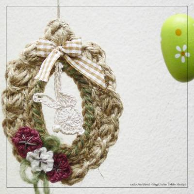 Häkelanleitung - Jute Eierkringel mit Hase - aus Jutegarn und Baumwolle - Osterdeko - PDF