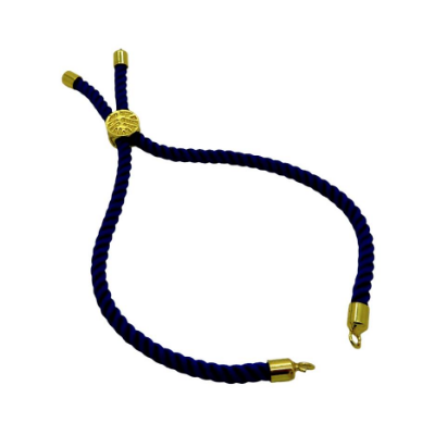 1 Armband mit Lebensbaum- Slider, vergoldet,  Baumwolle,  schwarz/dunkelblau