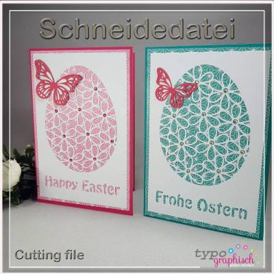 Schneidedatei Osterkarte Frohe Ostern – Plotterdatei Osterei Blumenmuster inkl. Happy Easter SVG