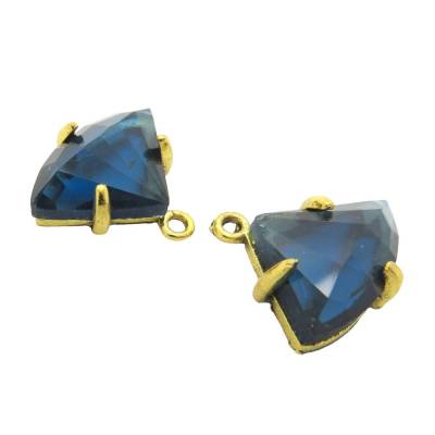 1 Paar blaue, fächerförmige Anhänger im Retro-Stil, antik vergoldet, blau, facettiert,  Glas