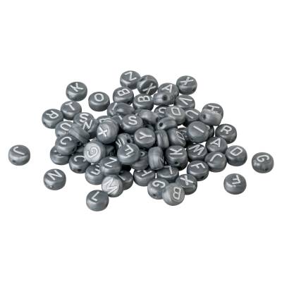 126 Buchstabenperlen A-Z sortiert Silber/Weiss 7mm Acryl für Namensarmband Freundschaftsarmband