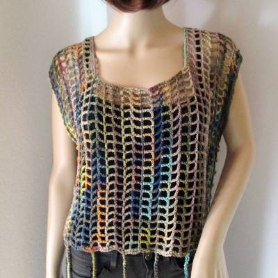 Legeres Netz-Top, Häkelshirt in tollen Farben, Top, Shirt mit Fransen, Pulli