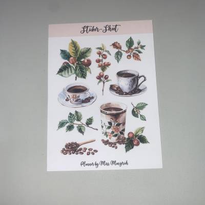 Sticker-Sheet Coffee Kaffee  Aufkleber Watercolor Bulletjournal Journal Notebook Planer Budgetplaner Planer Junk Journal