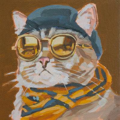 Original Mini Gemälde, handgemalt, Acrylbild, 10x10 cm, Katze, Einzelstück, mit Bilderrahmen