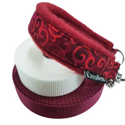 Hundehalsband Wirbelwind Rot Größe 42 cm mit Zugstopp Halsband bordeauxrot Fleece
