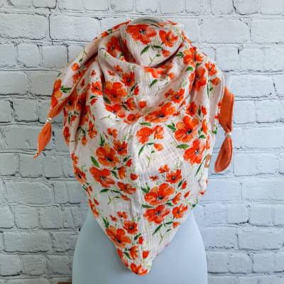Damen XL Dreieckstuch aus Musselin -  Orange Flower