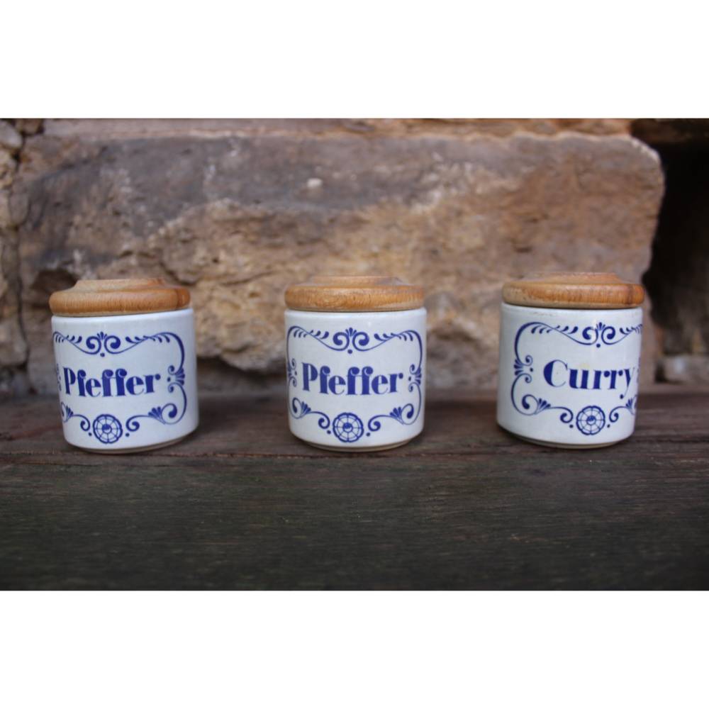 1 von 3 Gewürzdose Gewürzglas Pfeffer Curry Katzhütte Keramik 70er Jahre DDR