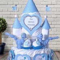 Windeltorte Windelschloss blau Jungen  Zwillinge personalisiert mit Namen