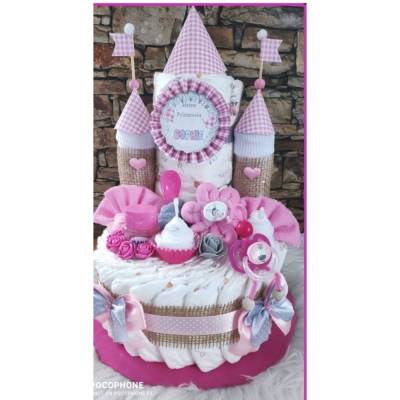 Windeltorte Windelschloss Mädchen rosa personalisiert mit Namen