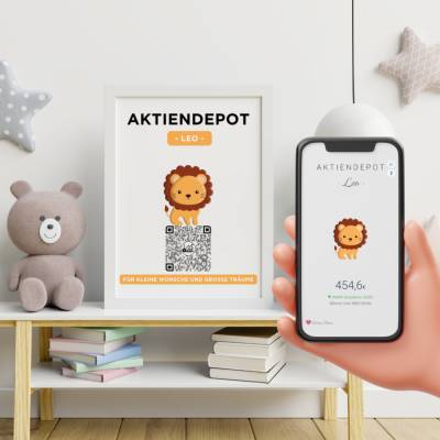 Aktiendepot | Personalisiertes Geldgeschenk | Aktie ETF Kryptowährung QrCode Bild | Motiv Löwe