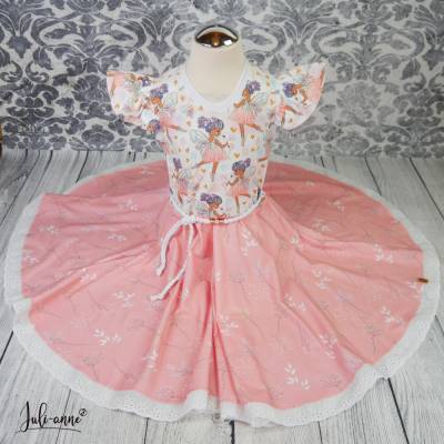 Drehkleid - Kleid mit Drehrock Ballerina mit Hase Altrosa #Einschulung