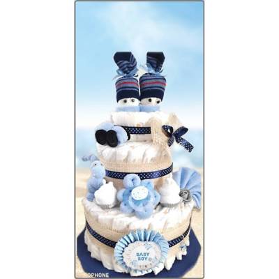 Windeltorte für Jungen / Geschenk zur Geburt / Babyparty / Pamperstorte / Personalisierte Windeltorte blau /Taufgeschenk