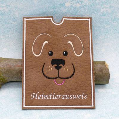 Hülle für EU-Heimtierausweis knuffiges Hundegesicht recycelter Polsterstoff Handmade