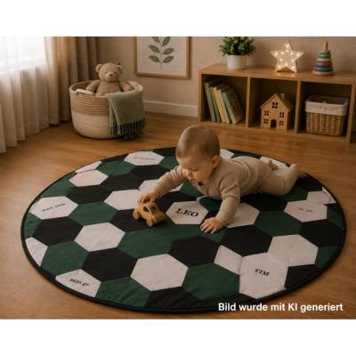 Krabbeldecke Patchwork Fussball – personalisierbar, individuell in Wunschfarben und Materialien machbar