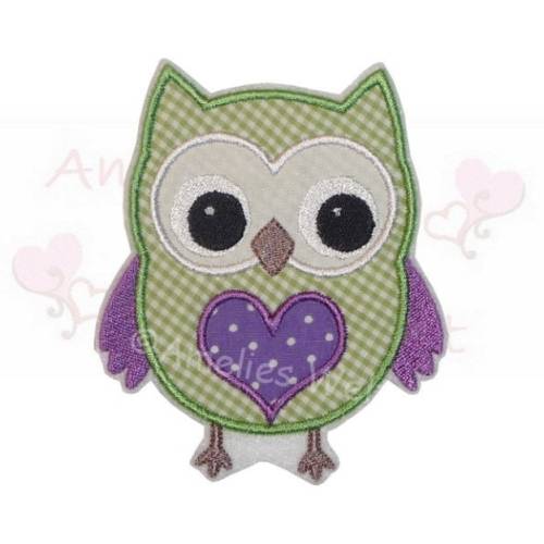 Aufnäher Bügelbild Eule in grün lila owl applikation bügelbild  stickapplikation