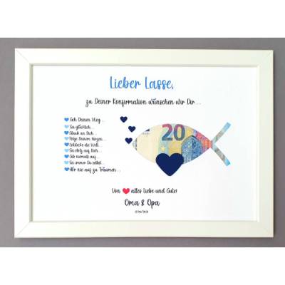 Geldgeschenk zur Konfirmation Kommunion, Konfirmationsgeschenk Junge, Kommunionsgeschenk Junge,Bilderrahmen Fisch