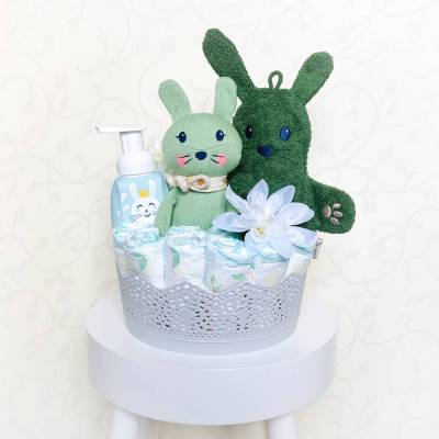 Windelgeschenk Hase neutral grün zur Geburt