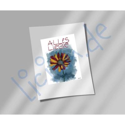 "Alles Liebe" Karte mit Aquarell-Blume als digitaler Download (PNG & PDF) – Selbstausdruck